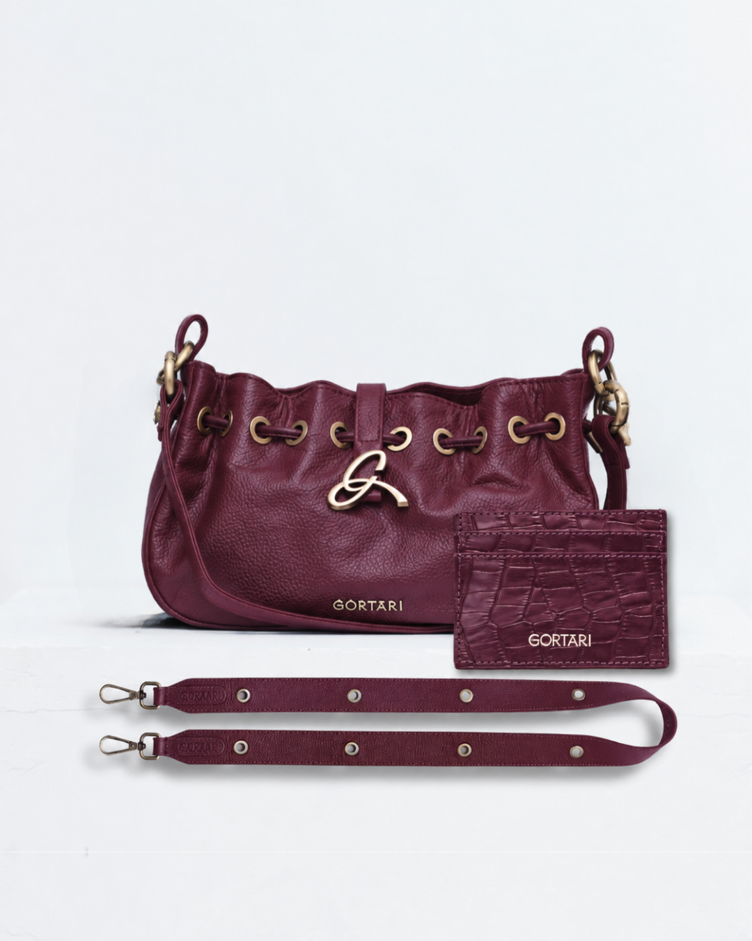 Bolso + Correa + Tarjetero Burgundy